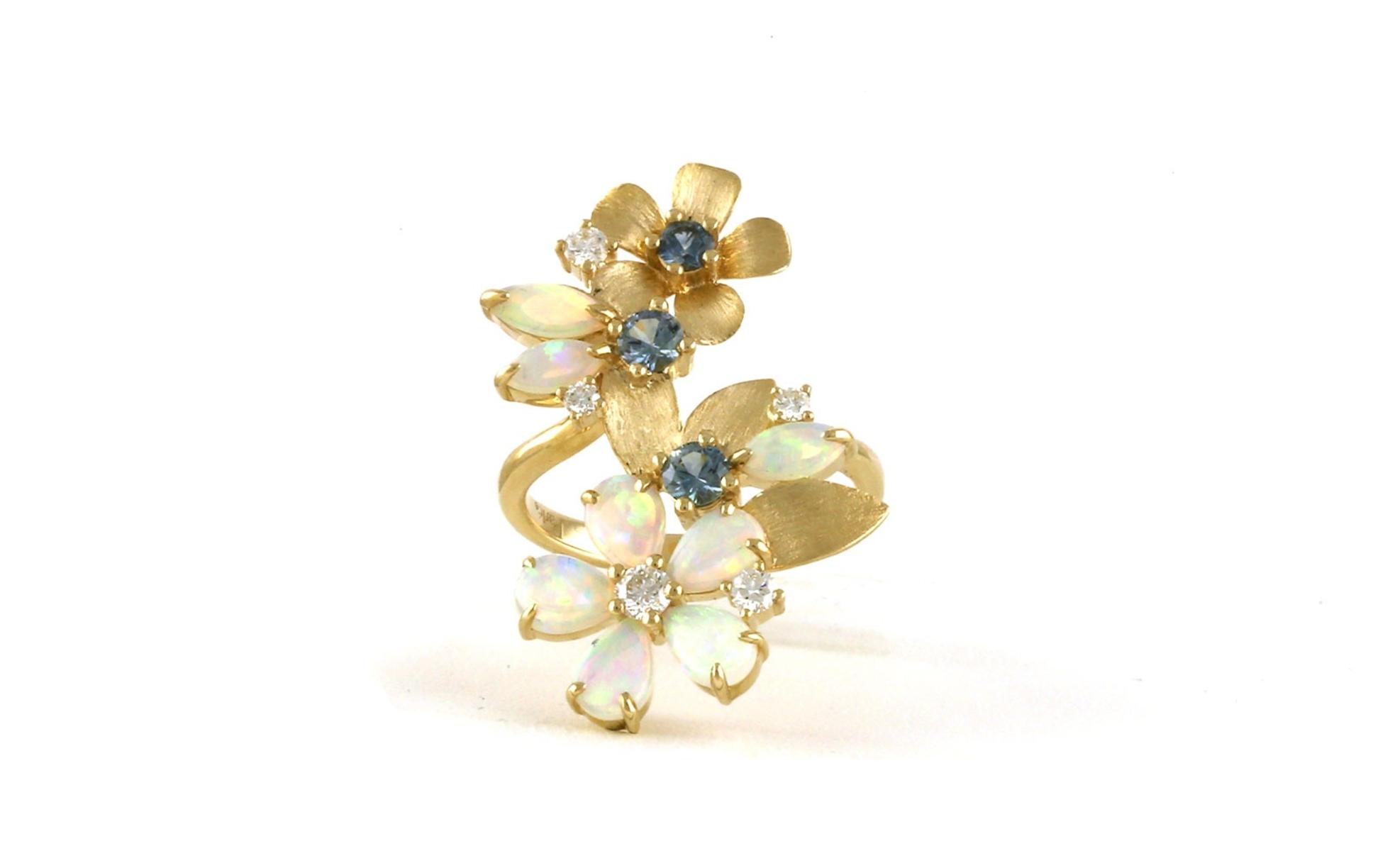 Flowers Montana Sapphire, Opal, and Diamond Cocktail Ring in Yellow Gold (2.60cts TWT)