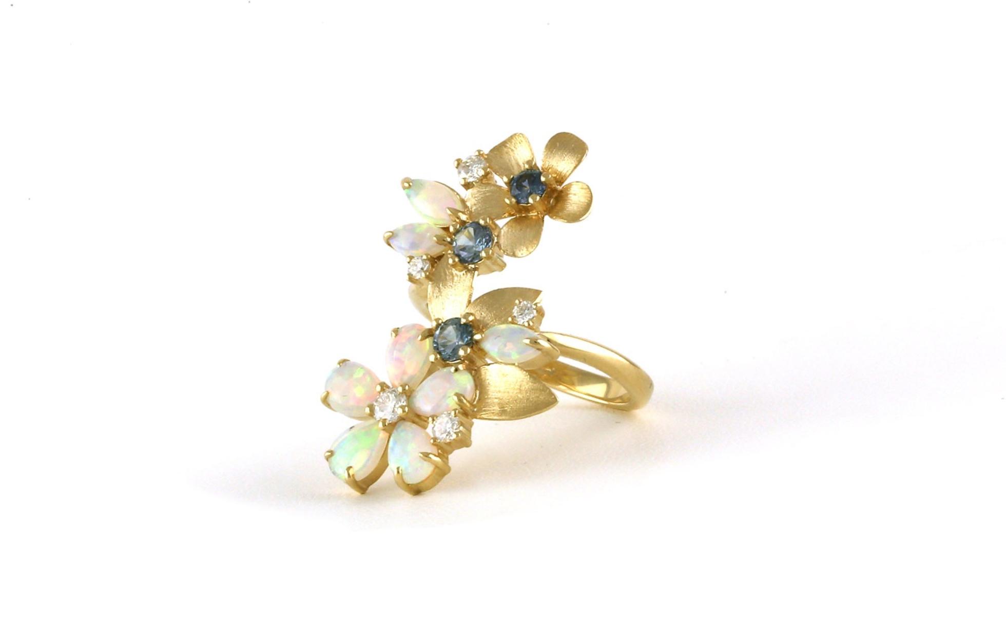 Flowers Montana Sapphire, Opal, and Diamond Cocktail Ring in Yellow Gold (2.60cts TWT) angled