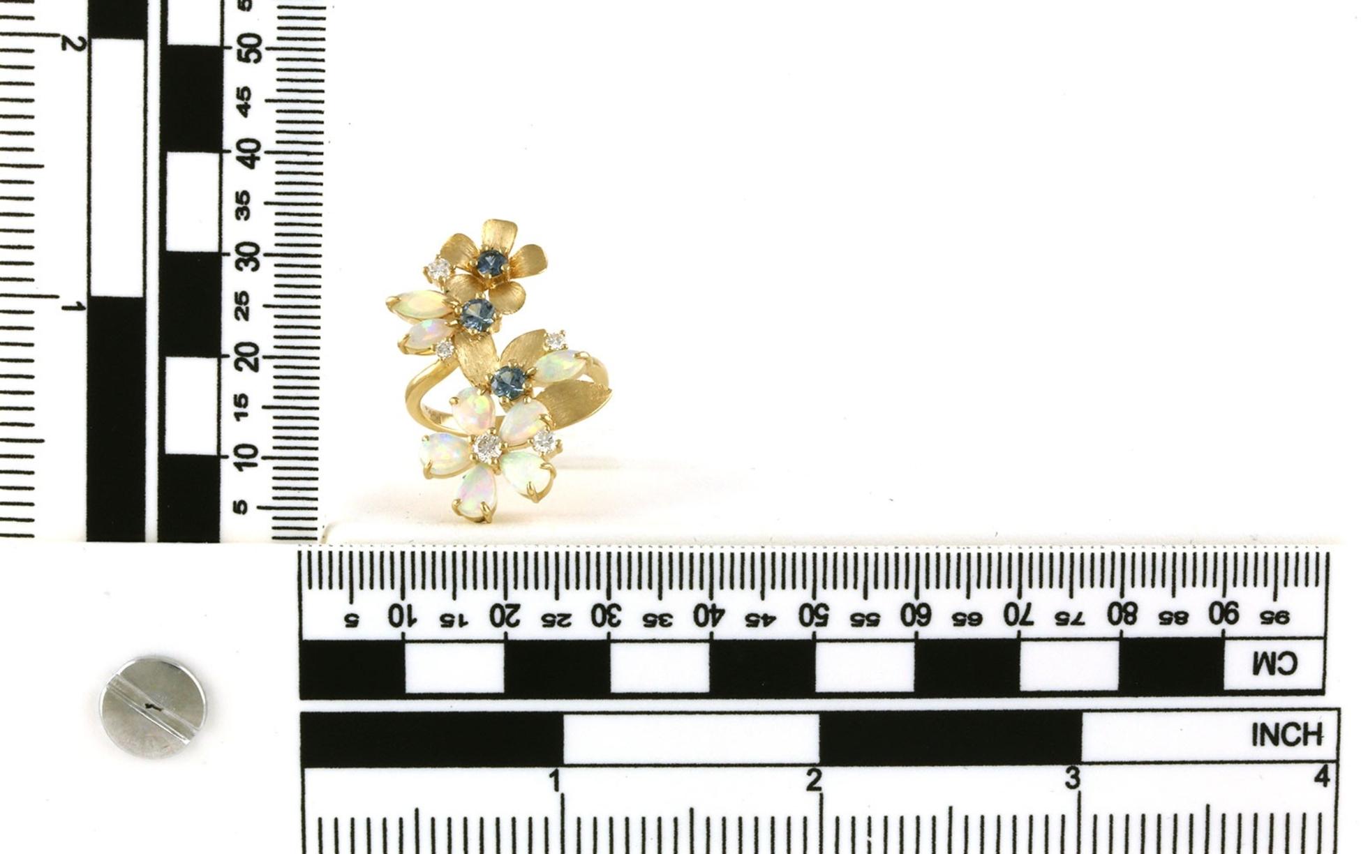 Flowers Montana Sapphire, Opal, and Diamond Cocktail Ring in Yellow Gold (2.60cts TWT) scale