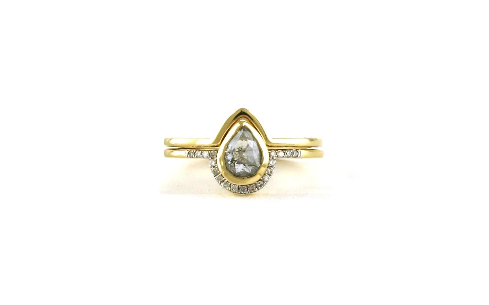 Pear-cut Salt and Pepper Diamond Ring Set with Matched Band in Yellow Gold (0.94cts TWT)