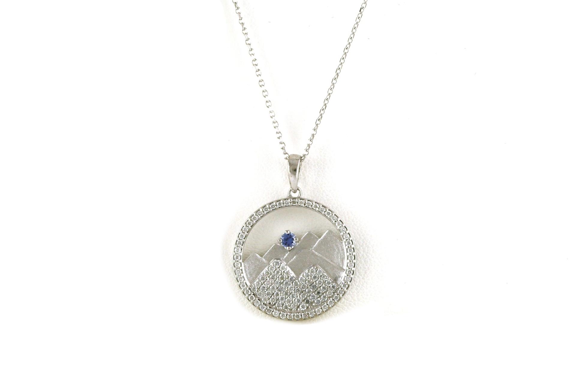 Circle Mountain  Montana Yogo Sapphire and Pave Diamond Necklace in White Gold (0.60cts TWT)