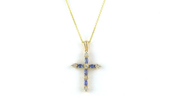 content/products/Alternating Marquise-cut Montana Yogo Sapphire and Diamond Cross Necklace in Yellow Gold (0.58cts TWT)