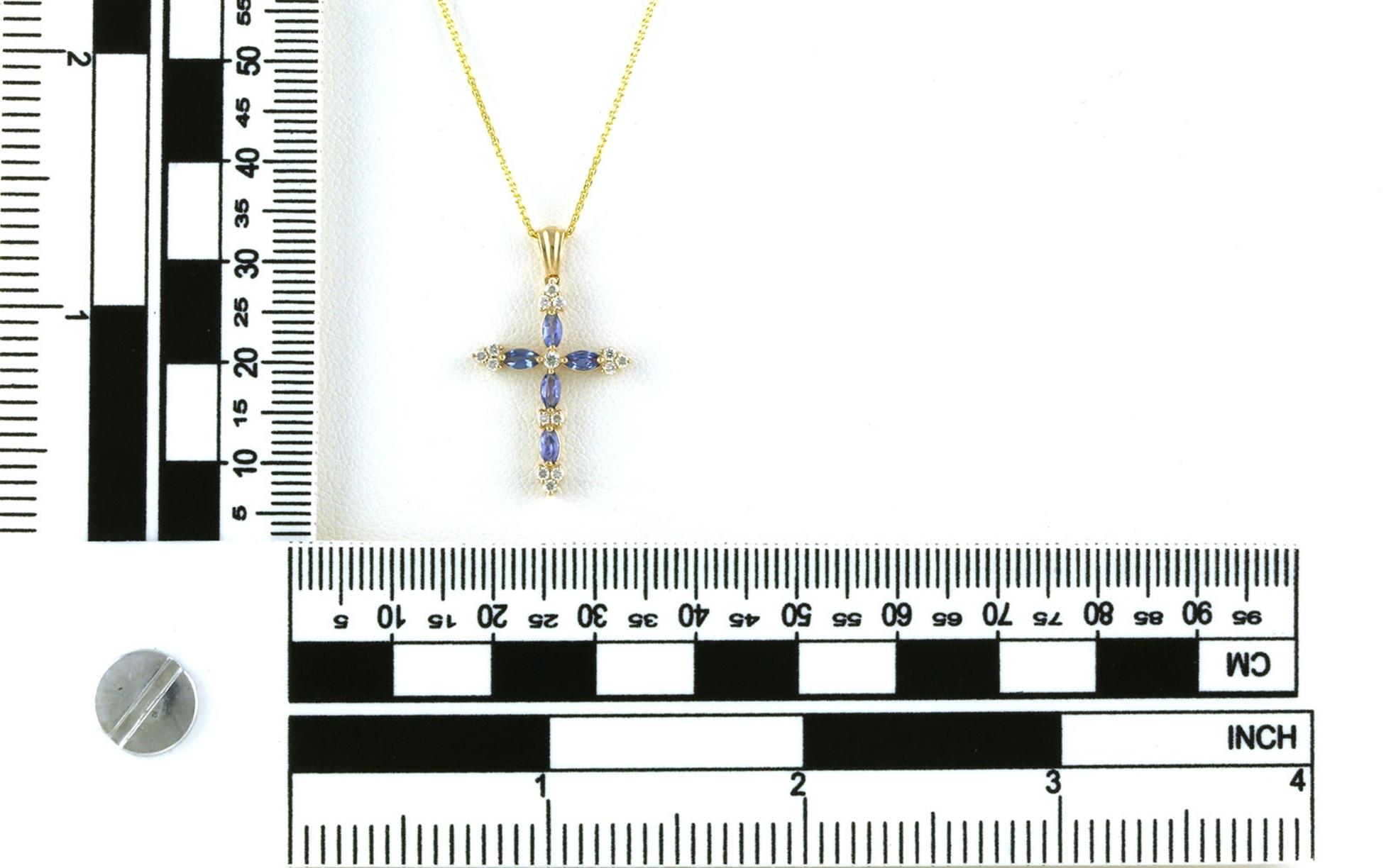 Alternating Marquise-cut Montana Yogo Sapphire and Diamond Cross Necklace in Yellow Gold (0.58cts TWT) sccale