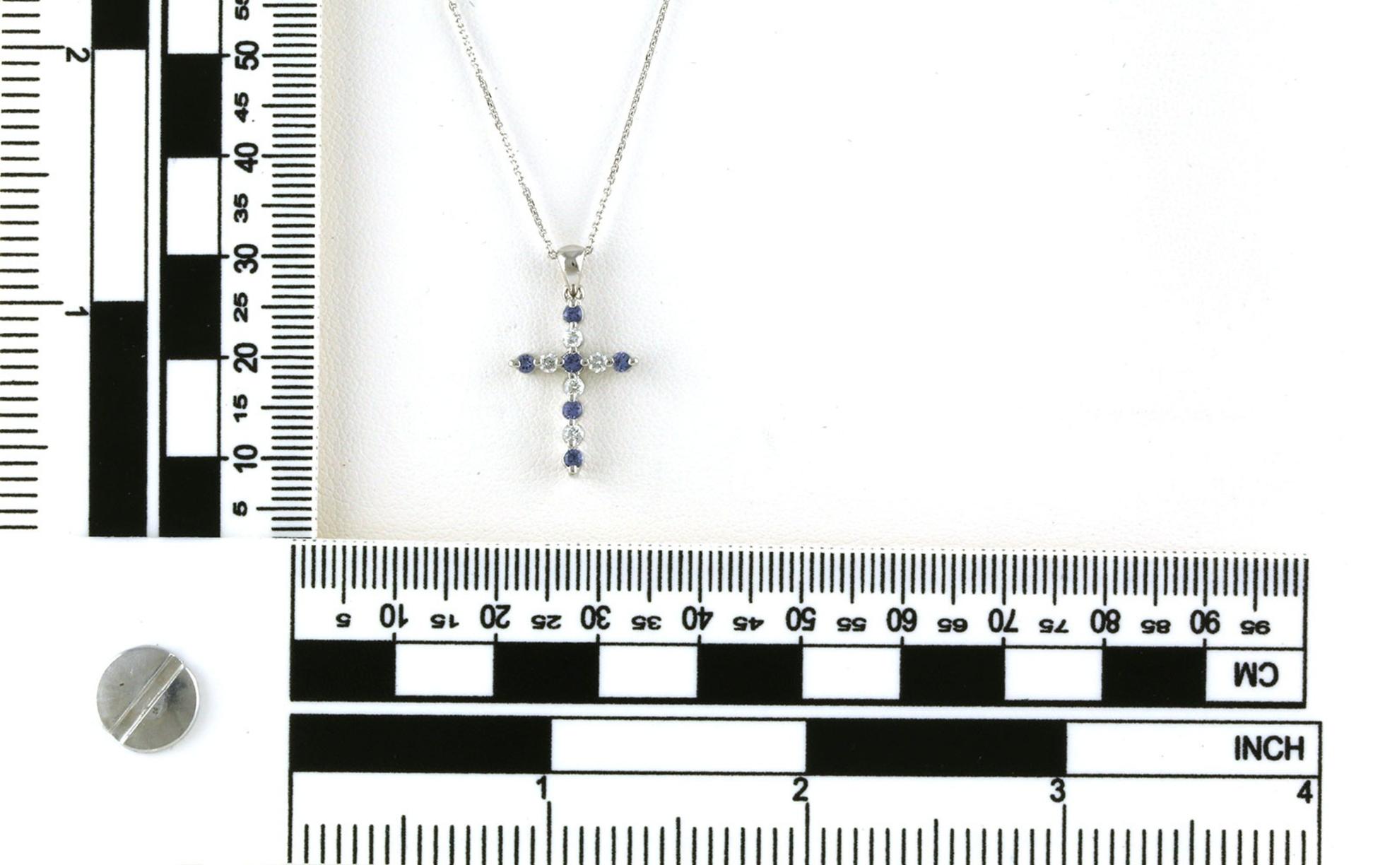 Alternating Montana Yogo Sapphire and Diamond Cross Necklace in White Gold (0.34cts TWT) scale