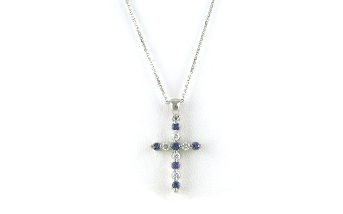 content/products/Alternating Montana Yogo Sapphire and Diamond Cross Necklace in White Gold (0.34cts TWT)