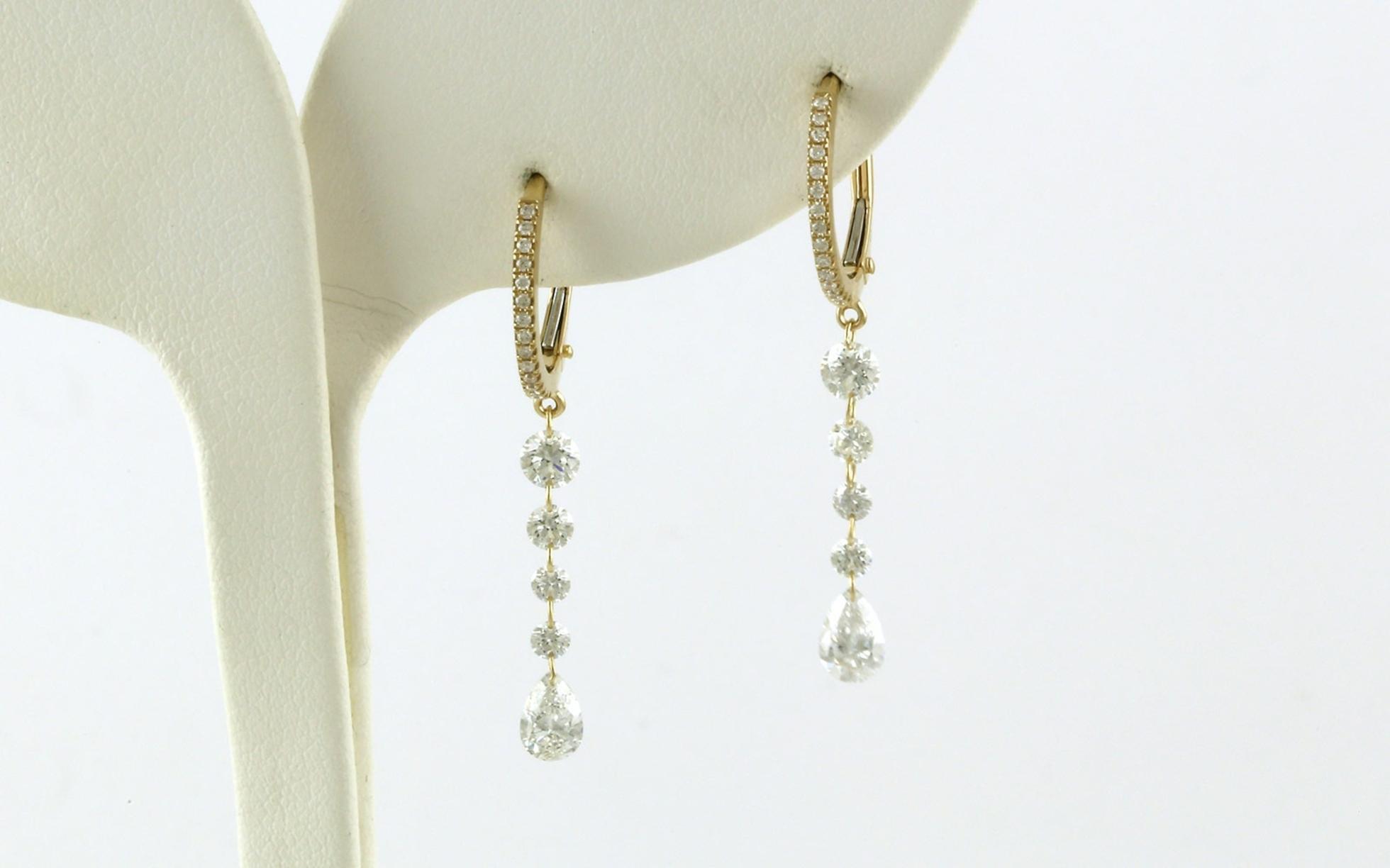 Drilled Dangle Diamond Hoops in Yellow Gold (1.37cts TWT)