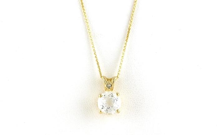 content/products/Scroll Solitaire Style Snowflake Etched White Topaz and Diamond Necklace in Yellow Gold (2.22cts TWT)