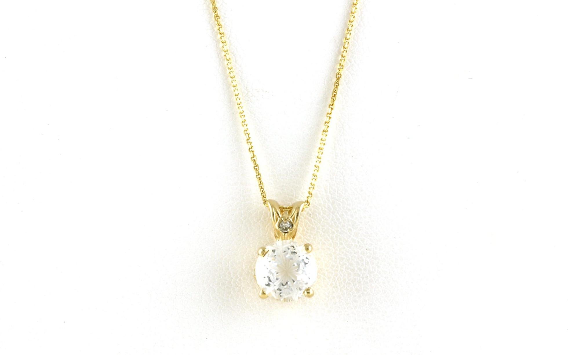 Scroll Solitaire Style Snowflake Etched White Topaz and Diamond Necklace in Yellow Gold (2.22cts TWT)