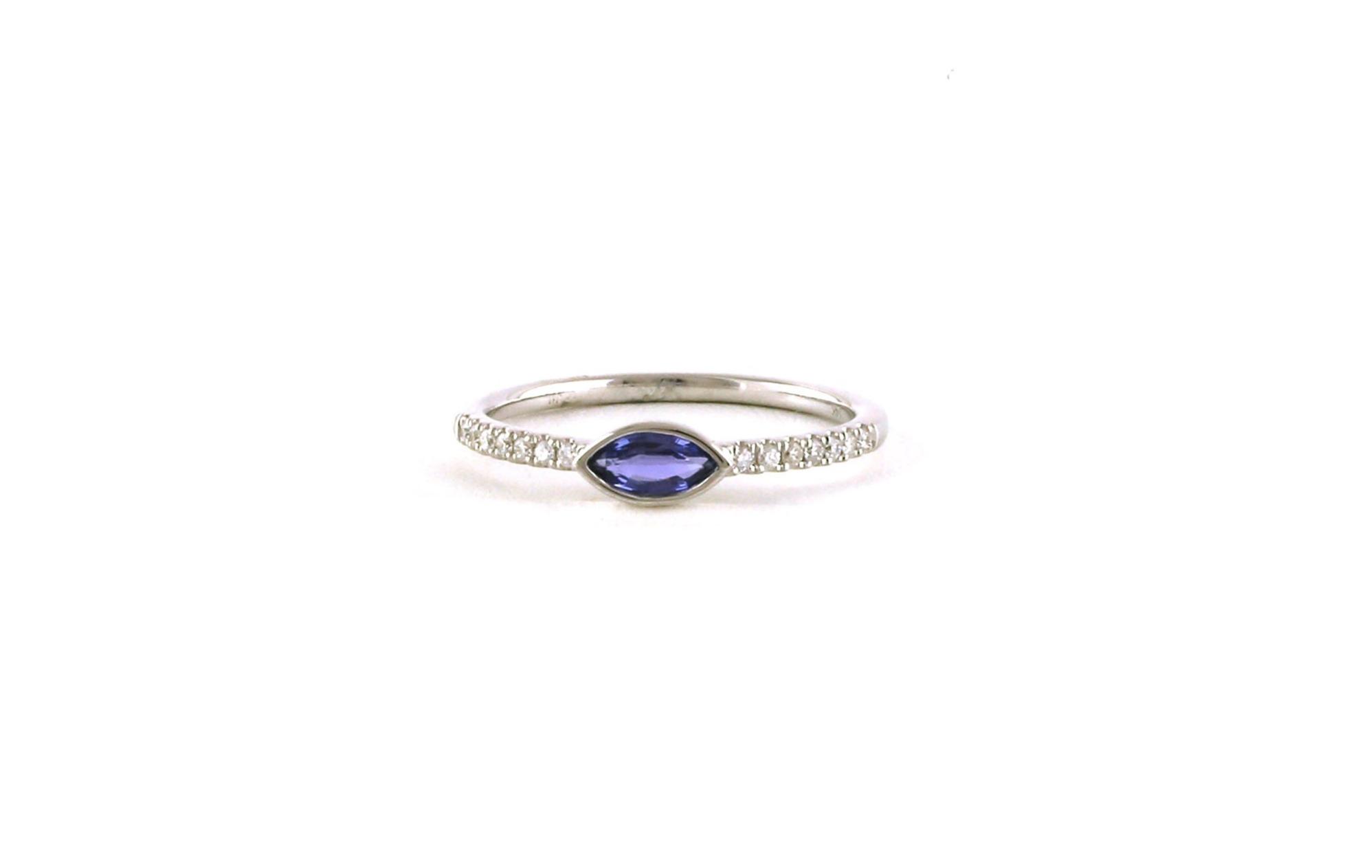 Landscape Bezel-set Marquise Montana Yogo Sapphire Ring with Pave Diamond Band in White Gold (0.38cts TWT) 