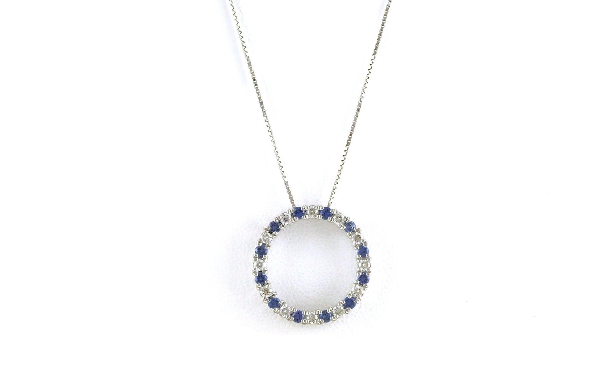 Alternating Pave Diamond and Montana Yogo Sapphire Circle Necklace in White Gold (0.58cts TWT)