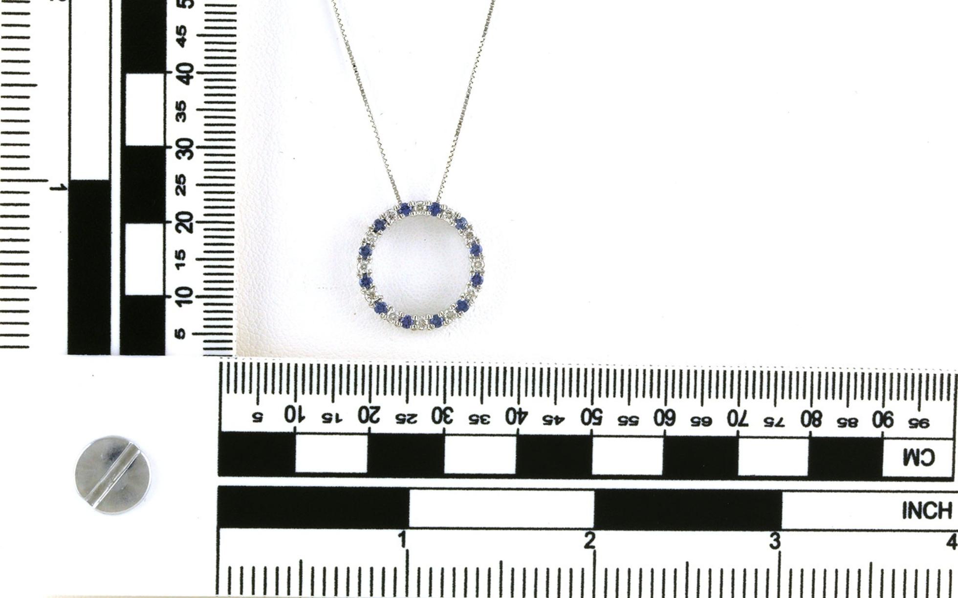 Alternating Pave Diamond and Montana Yogo Sapphire Circle Necklace in White Gold (0.58cts TWT) Scale