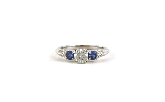 content/products/3-Stone Style Diamond and Montana Yogo Sapphire Ring with Pave Diamond Hand Engraved Shank  (1.00ct TWT)