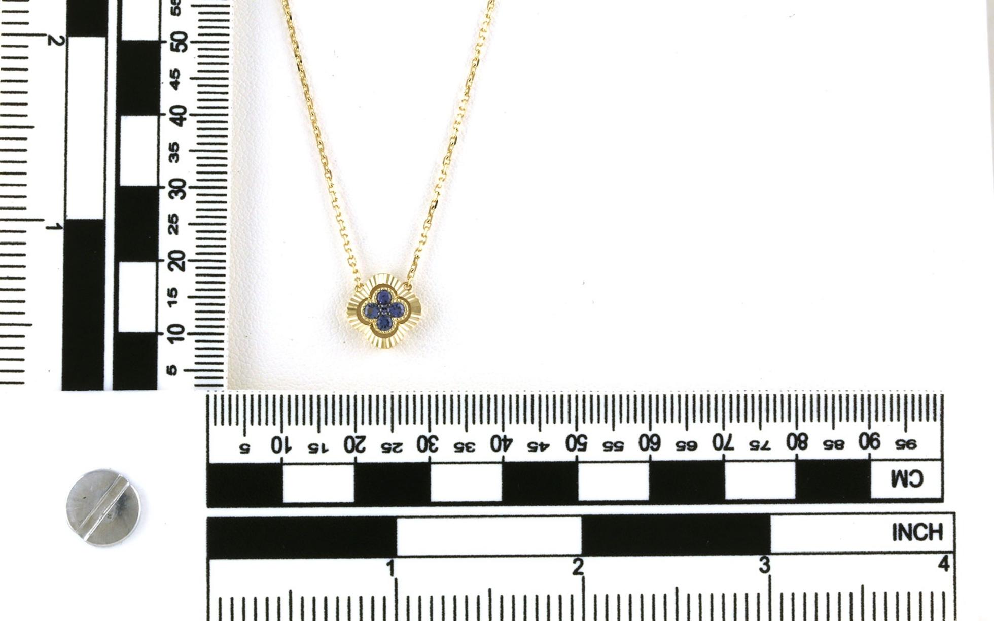 Floral Cluster Fluted Halo Montana Yogo Sapphire Necklace in Yellow Gold (0.20cts TWT) Scale