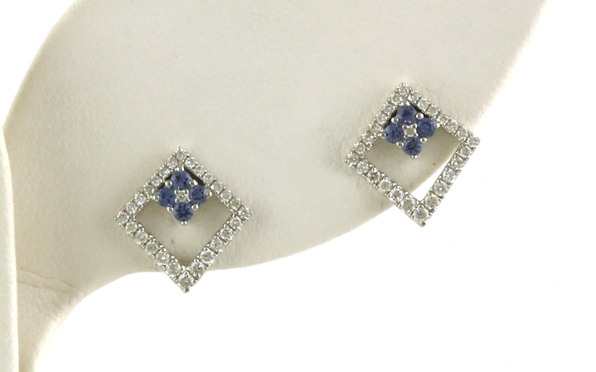 Geometric Montana Yogo Sapphire and Diamond Stud Earrings in White Gold (0.36cts TWT)