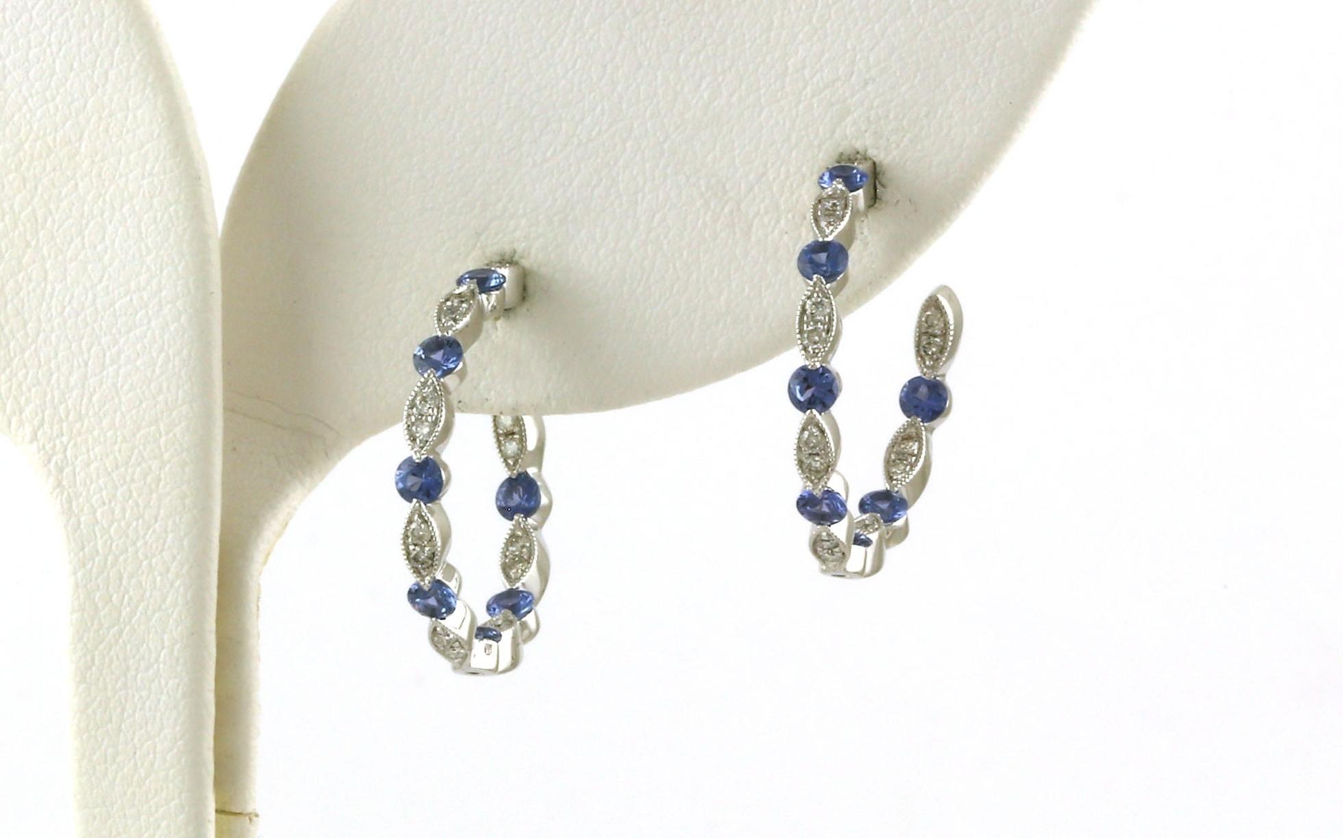 Scalloped Inside Outside Montana Yogo Sapphire and Diamond Hoop Studs in White Gold (1.17cts TWT)