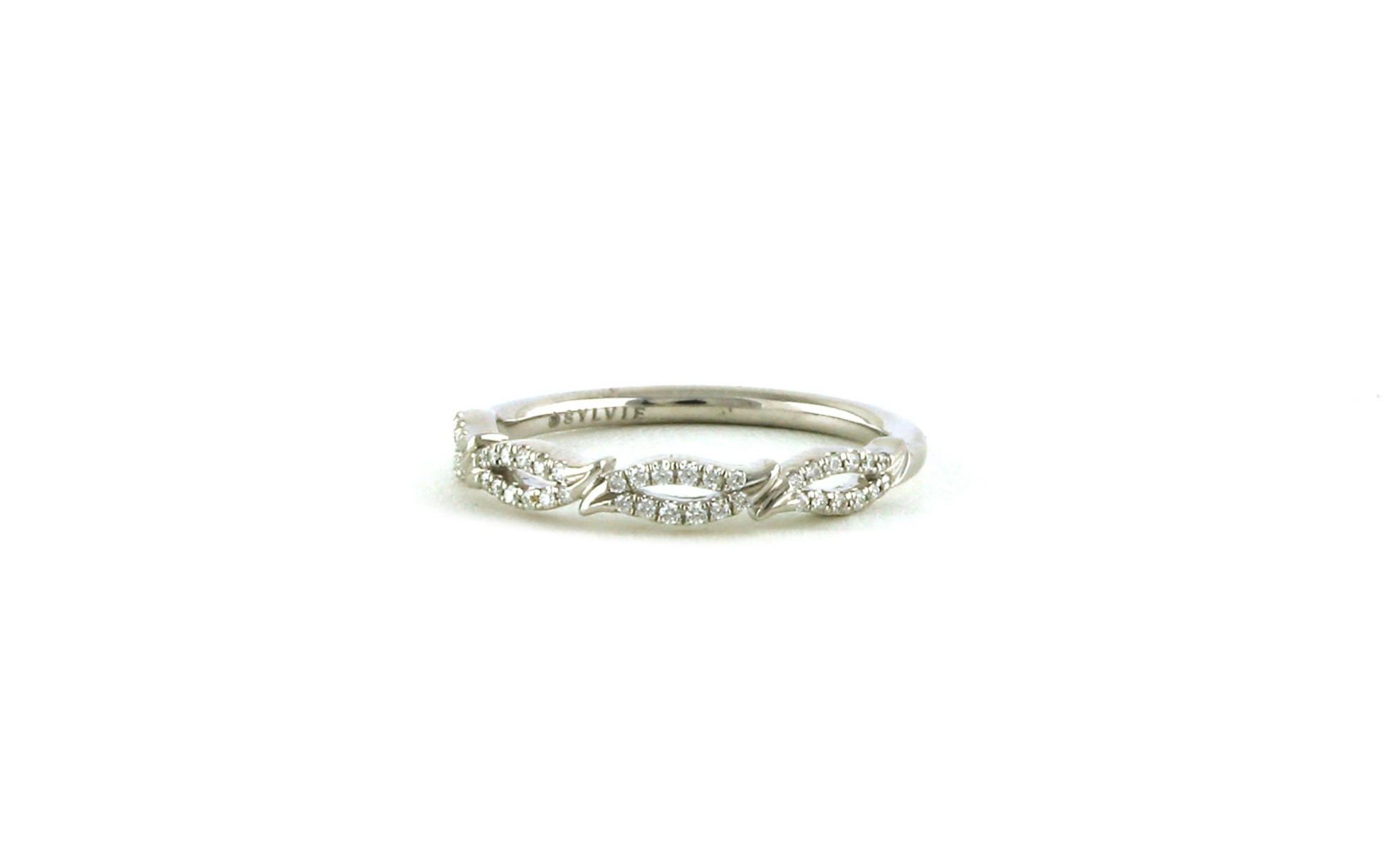 Tulira Curved Pave Leafy Diamond Wedding Band in White Gold (0.14cts TWT)