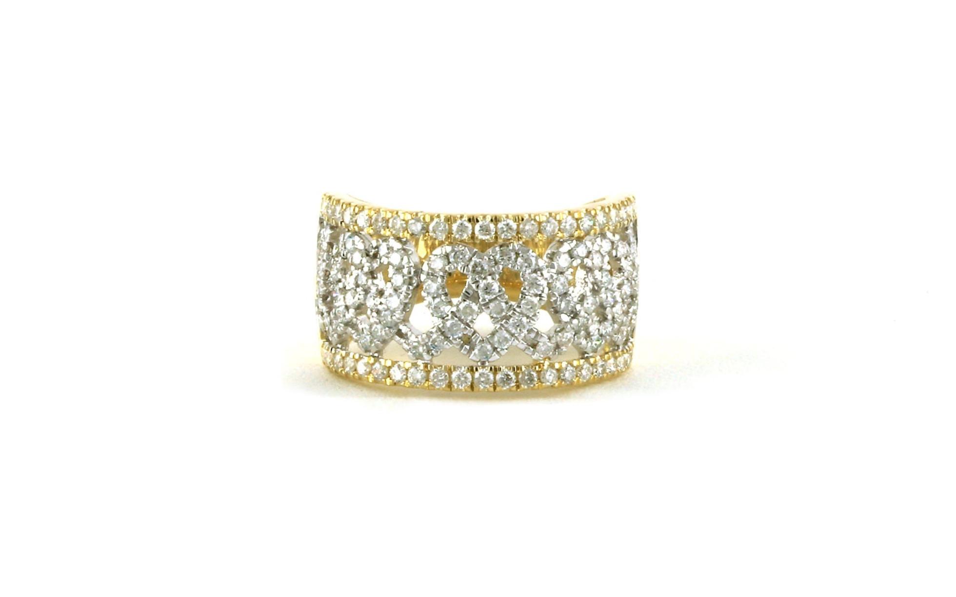 3-Row Heart Ring with Diamonds in Two-tone Yellow and White Gold (1.00cts TWT)