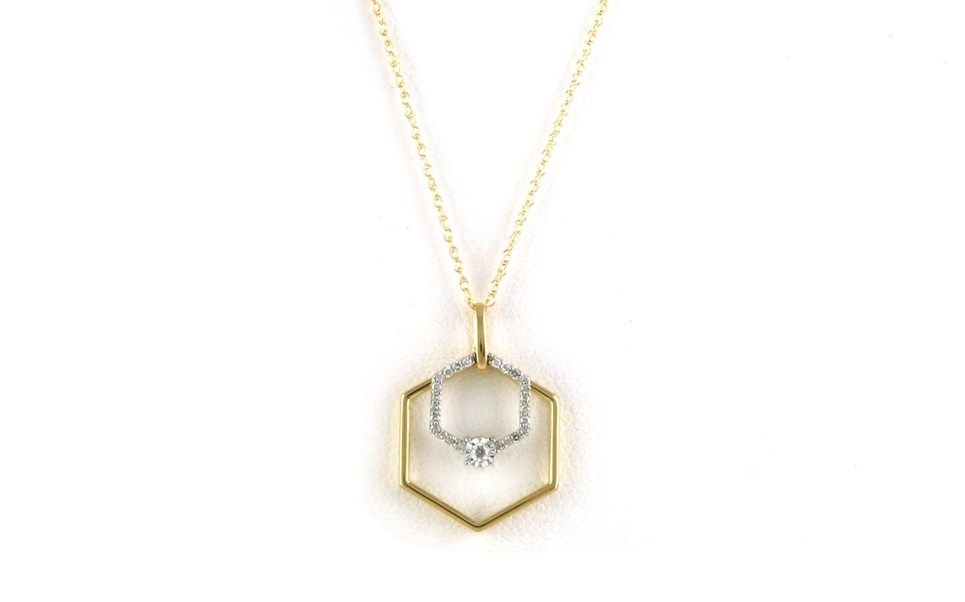 Double Hexagon Diamond Dangle Necklace Two-tone in Yellow and White Gold (0.08cts TWT)