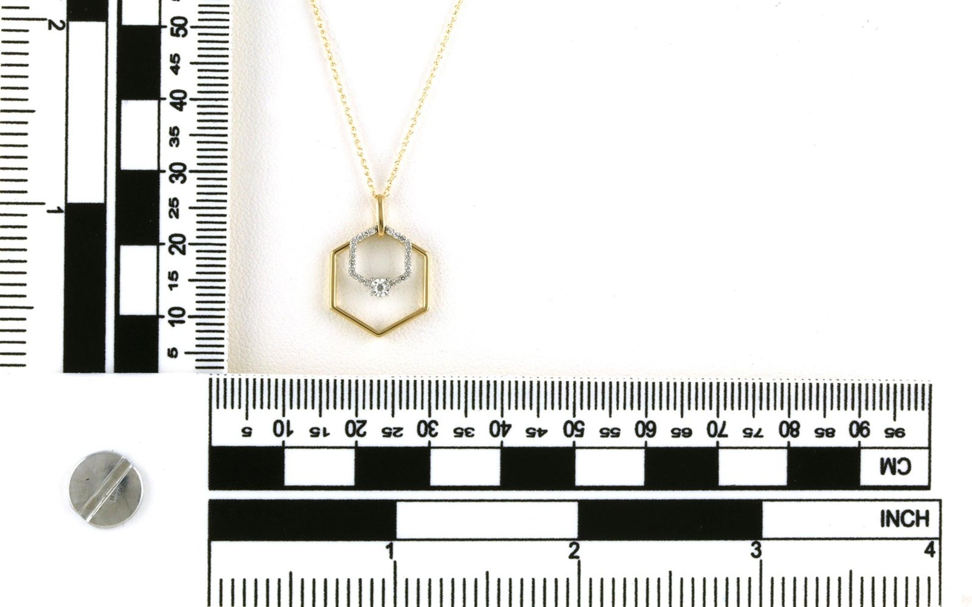 Double Hexagon Diamond Dangle Necklace Two-tone in Yellow and White Gold (0.08cts TWT) Scale