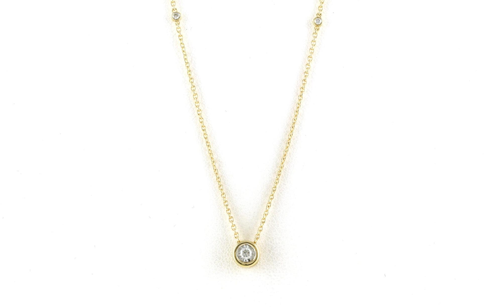 Diamond by the Yard Necklace with Illusion-set Solitaire Diamond Pendant in Yellow Gold