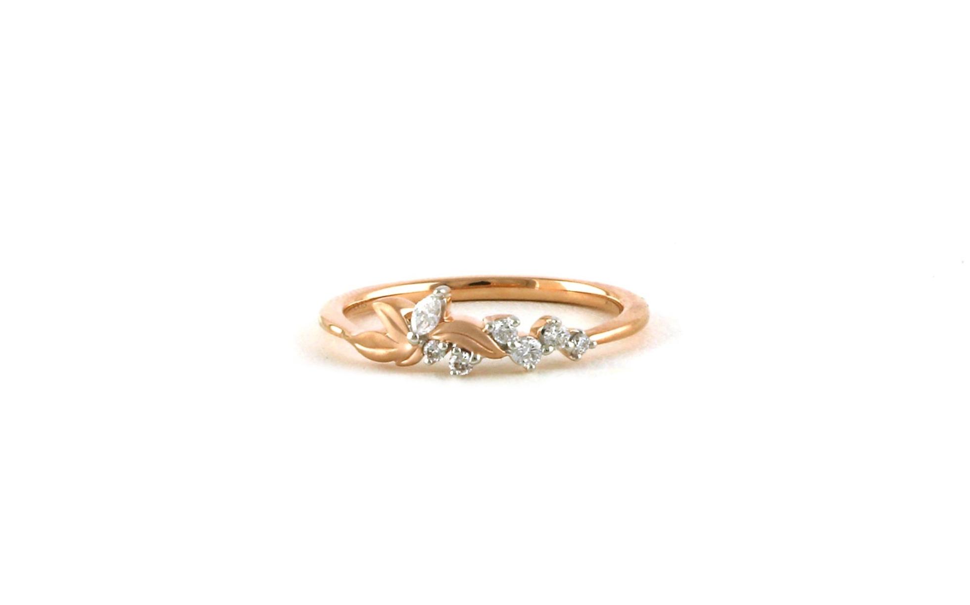 Leaf-detail Fashion Ring with Diamonds in Rose Gold