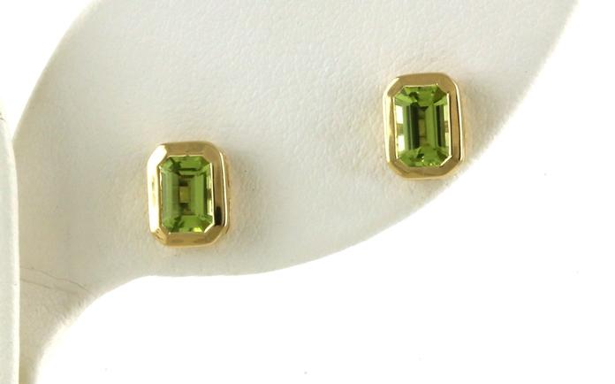 content/products/Bezel-set Solitaire Stud Earrings Emerald-cut Peridots in Yellow Gold Stud (1.2cts TWT)