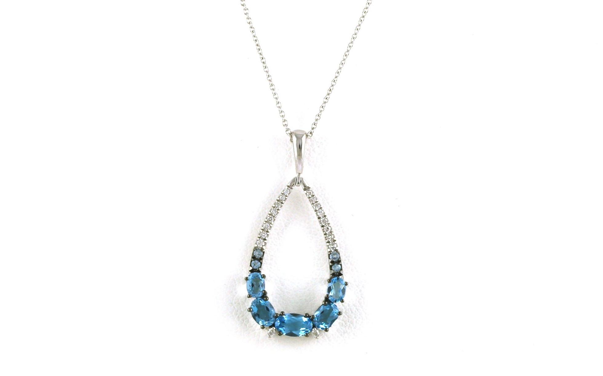 Teardrop Blue Topaz & Diamond Drop Necklace in White Gold (1.05cts TWT)