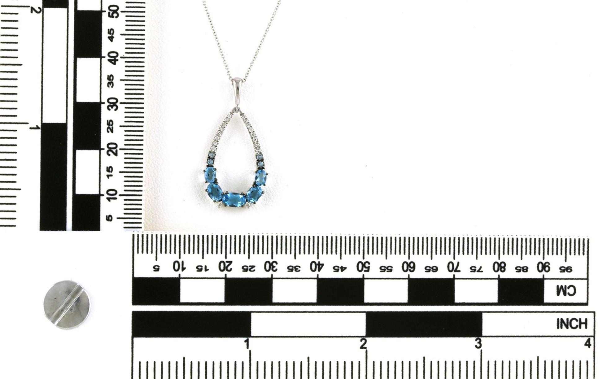 Teardrop Blue Topaz & Diamond Drop Necklace in White Gold (1.05cts TWT) Scale