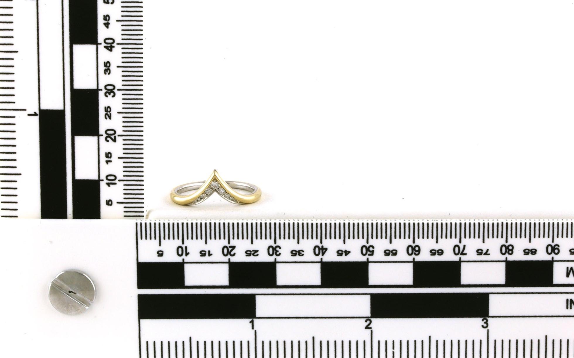 Sleeved Chevron Diamond Wedding Band Two Tone in White and Yellow Gold (0.17cts TWT) Scale