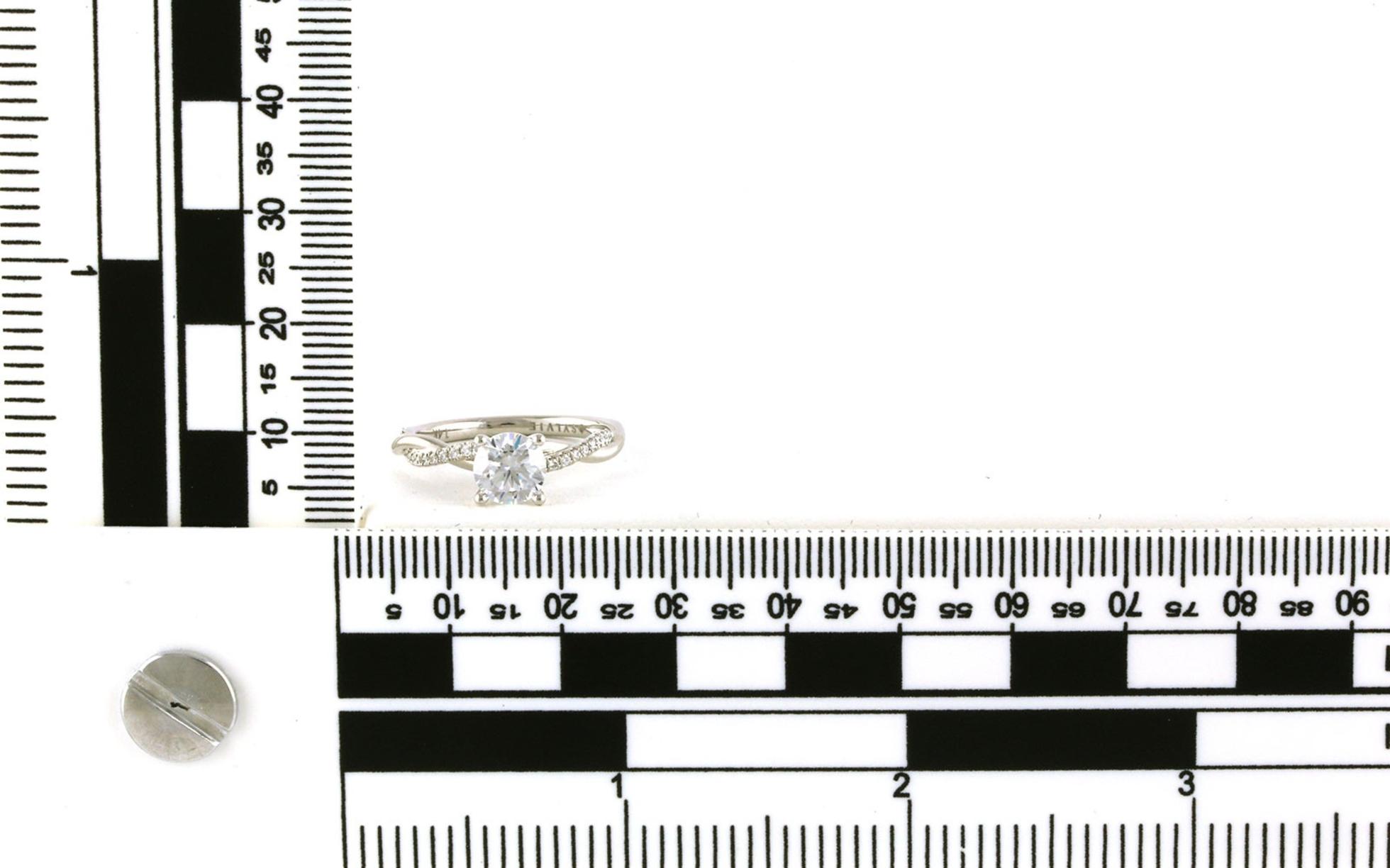 Yasmine Pave Twist 4-Prong Engagement Ring Mounting in White Gold (0.14cts TWT) - Scale