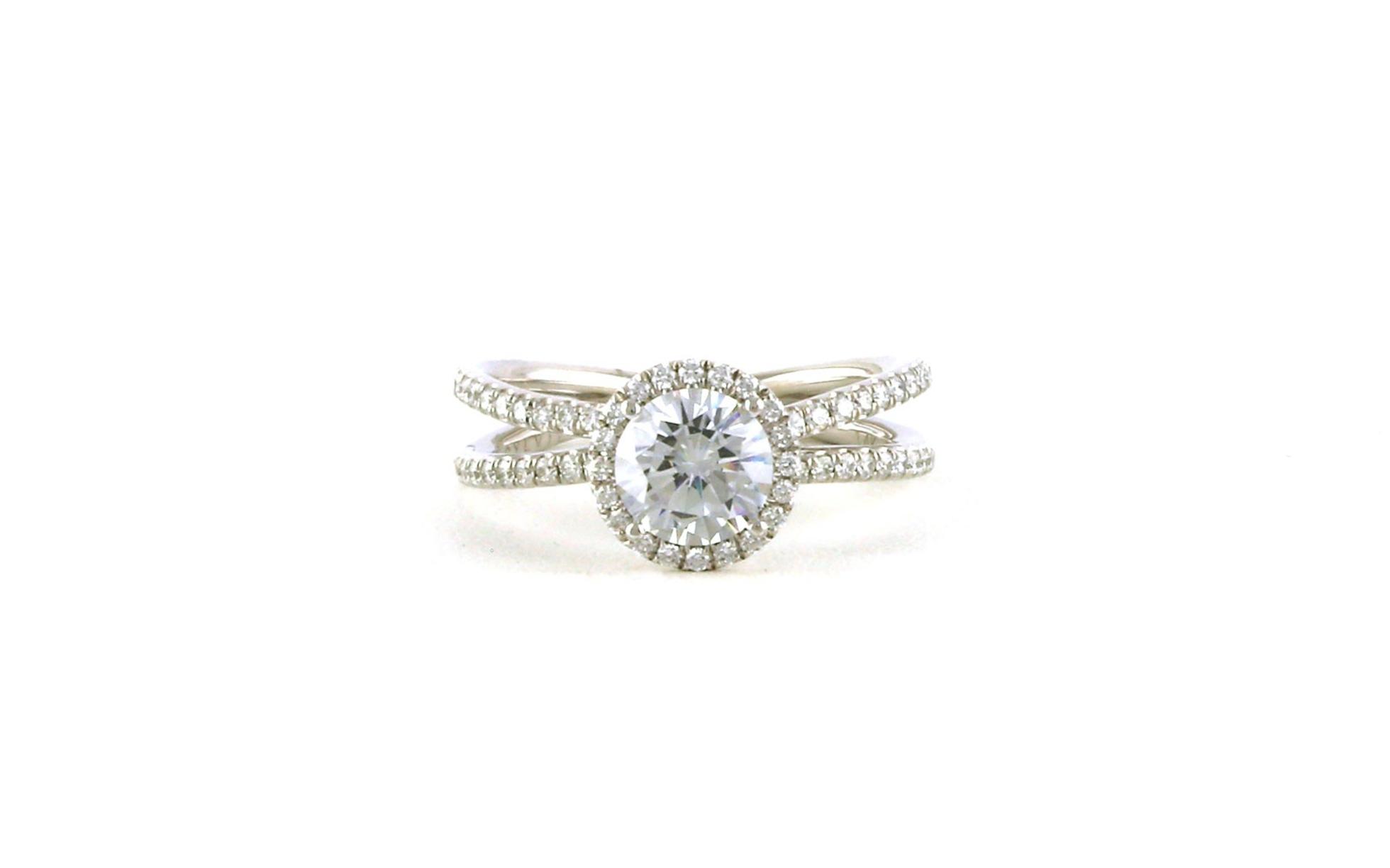 Halo-style Guiliana Double Pave Shank Round Engagement Ring Mounting in White Gold (0.58cts TWT)