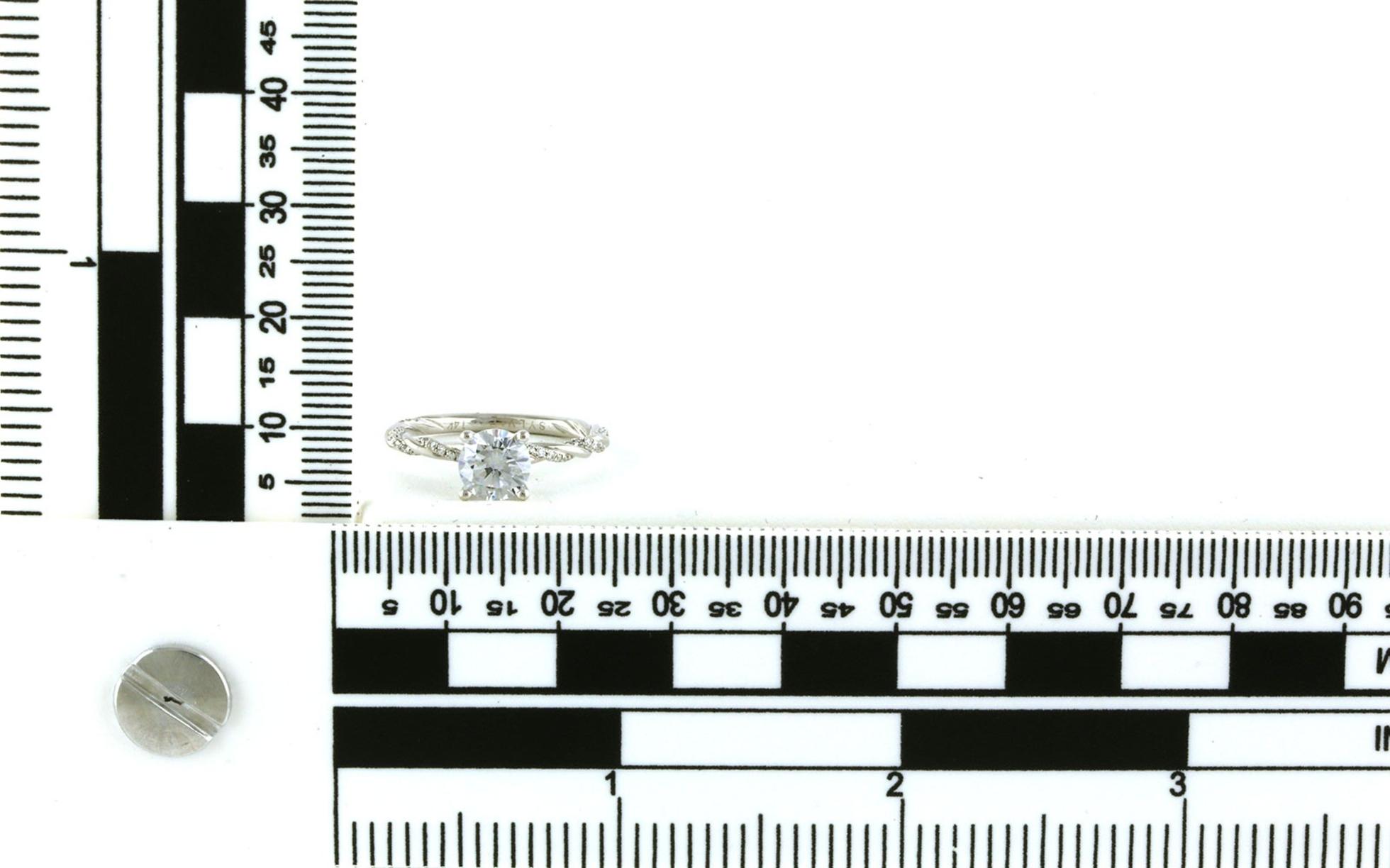 4-Prong Jolie Twisted Shank Engagement Ring Mounting in White Gold (0.15cts TWT) - Scale