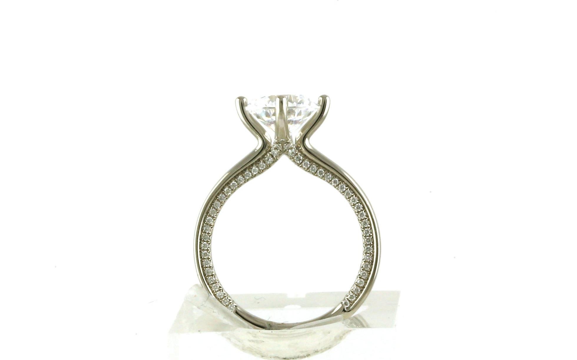 4-Prong With Pave Sides Engagement Ring Mounting in White Gold (0.25cts TWT) - Side