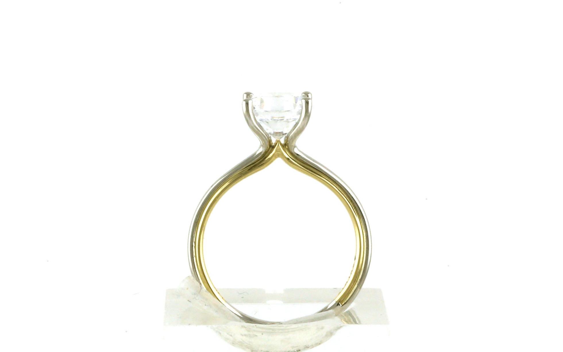 Two Tone 4-Prong Solitaire Engagement Ring Mounting in White and Yellow Gold - Side