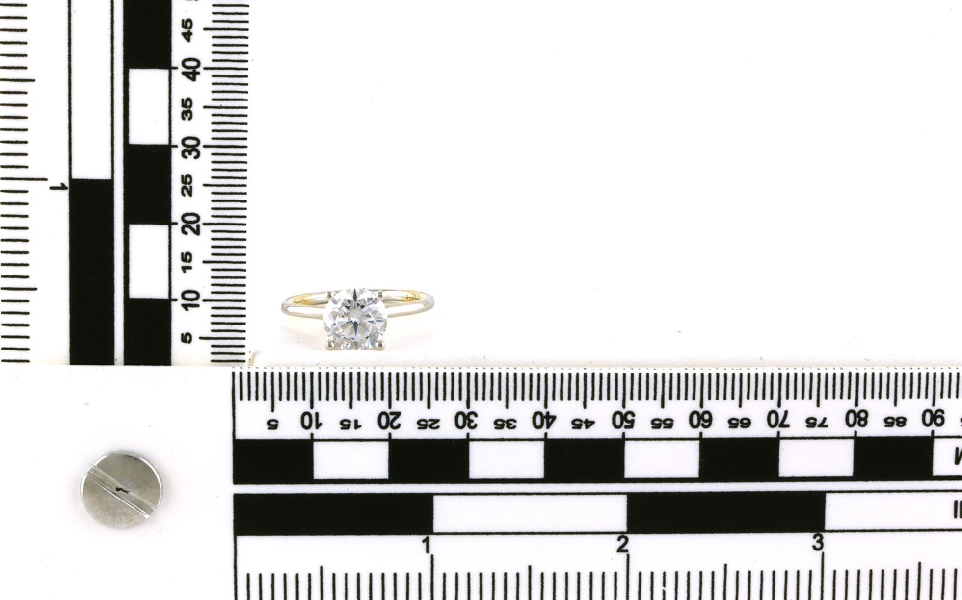 Two Tone 4-Prong Solitaire Engagement Ring Mounting in White and Yellow Gold - Scale