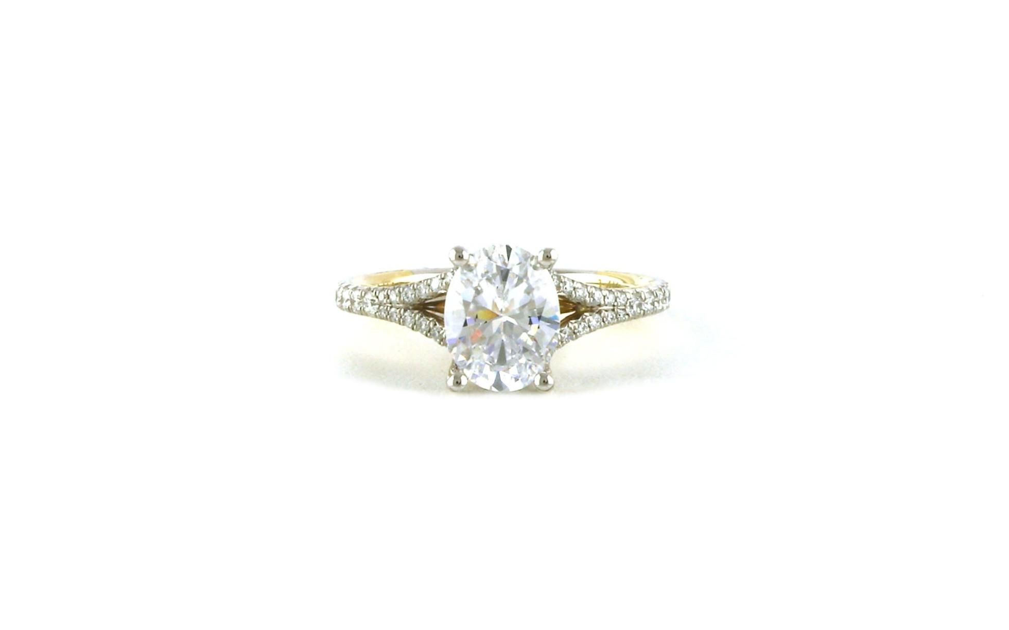 Two Tone Pave Split Shank Oval Hidden Halo Engagement Ring Mounting in White & Yellow Gold (0.47cts TWT)