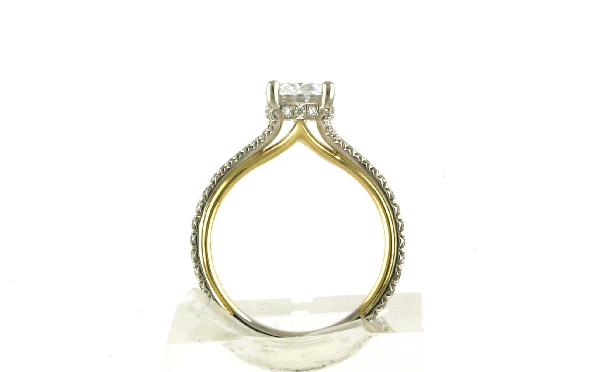 Two Tone Pave Split Shank Oval Hidden Halo Engagement Ring Mounting in White & Yellow Gold (0.47cts TWT) - Side