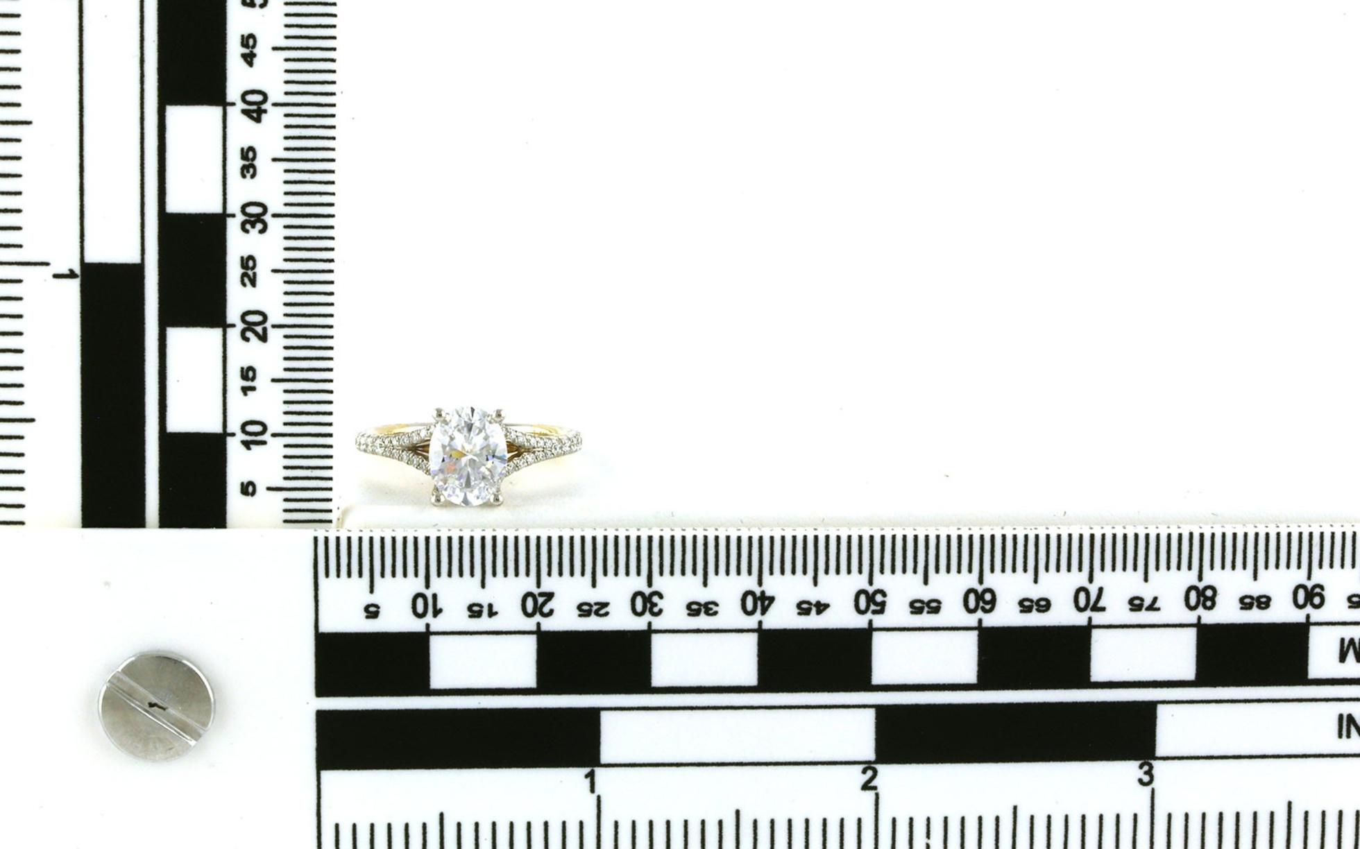 Two Tone Pave Split Shank Oval Hidden Halo Engagement Ring Mounting in White & Yellow Gold (0.47cts TWT) - Scale