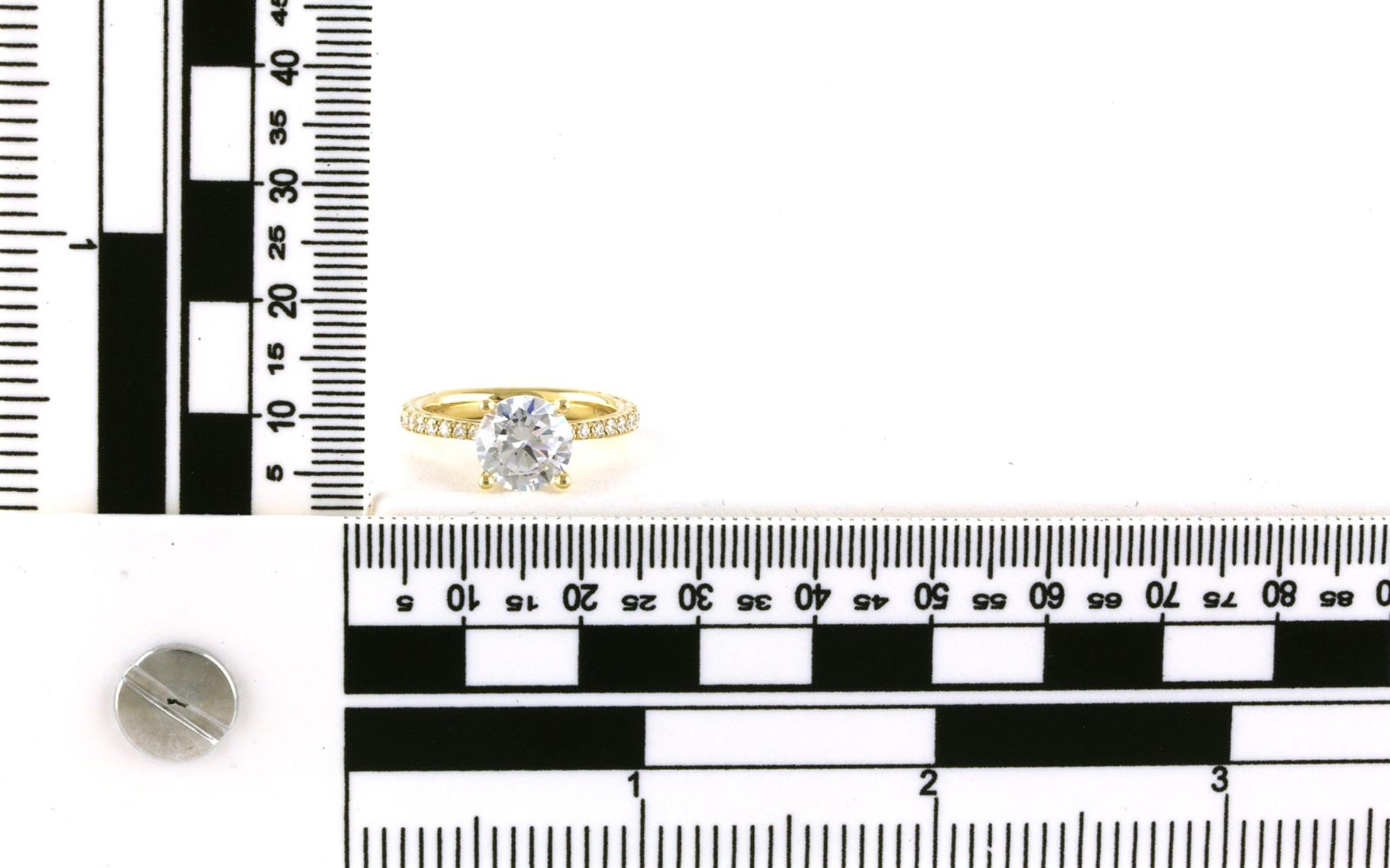 4-Prong Center with Pave Shank Engagement Ring Mounting in Yellow Gold (0.44cts TWT) - Scale