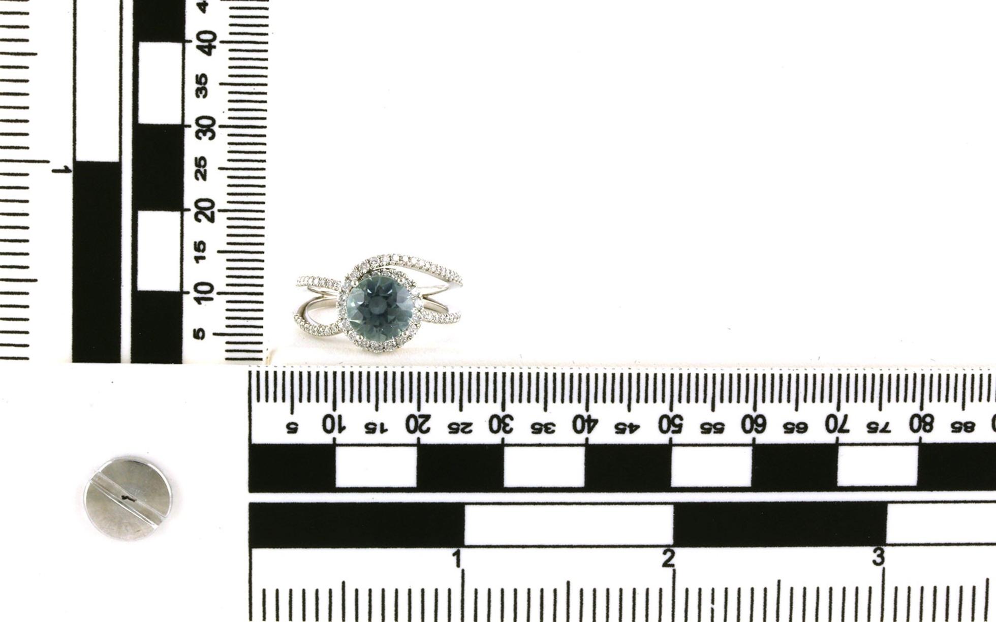 Pave Two Band Overlap Swirl Halo Montana Sapphire Ring in White Gold (2.79cts TWT) - Scale