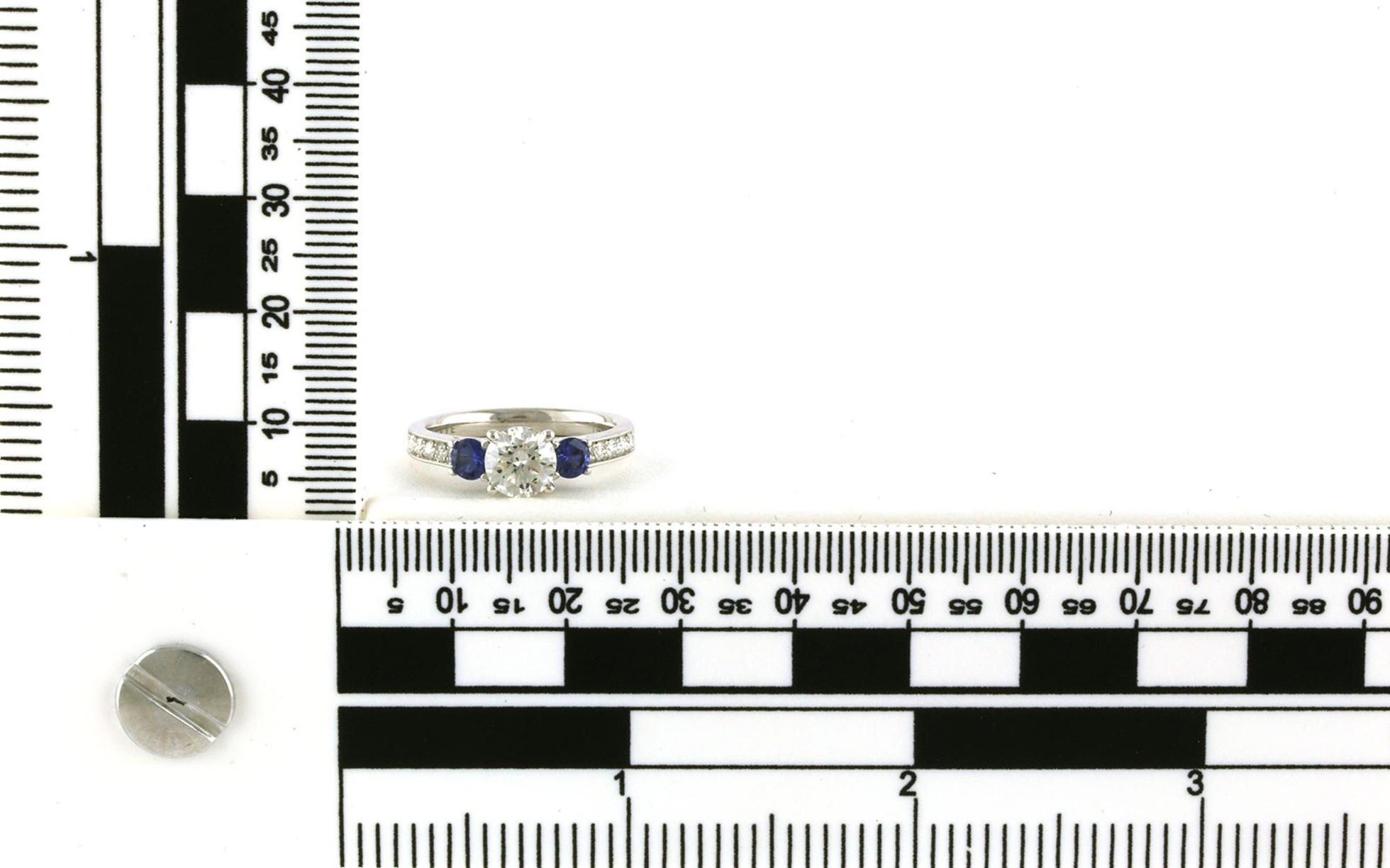 3-Stone Style W/ Milgrain Pave Shank Montana Yogo Ring in White Gold (1.72cts TWT) - Scale