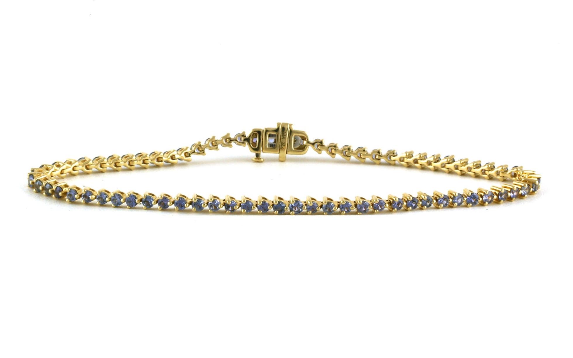 3-Prong Basket-Set Montana Yogo Sapphire Tennis Bracelet in Yellow Gold (2.88cts TWT)