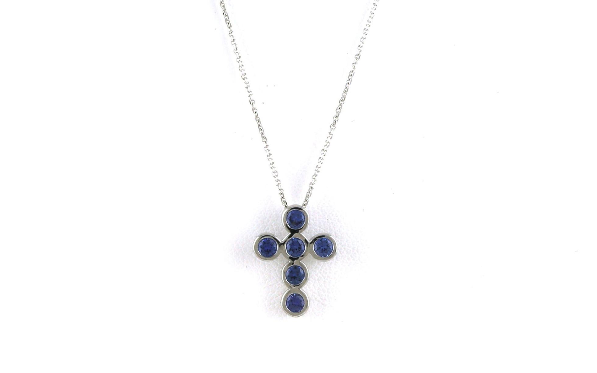 6-Stone Bezel-Set Montana Yogo Sapphire Cross Necklace in White Gold (0.60cts TWT)