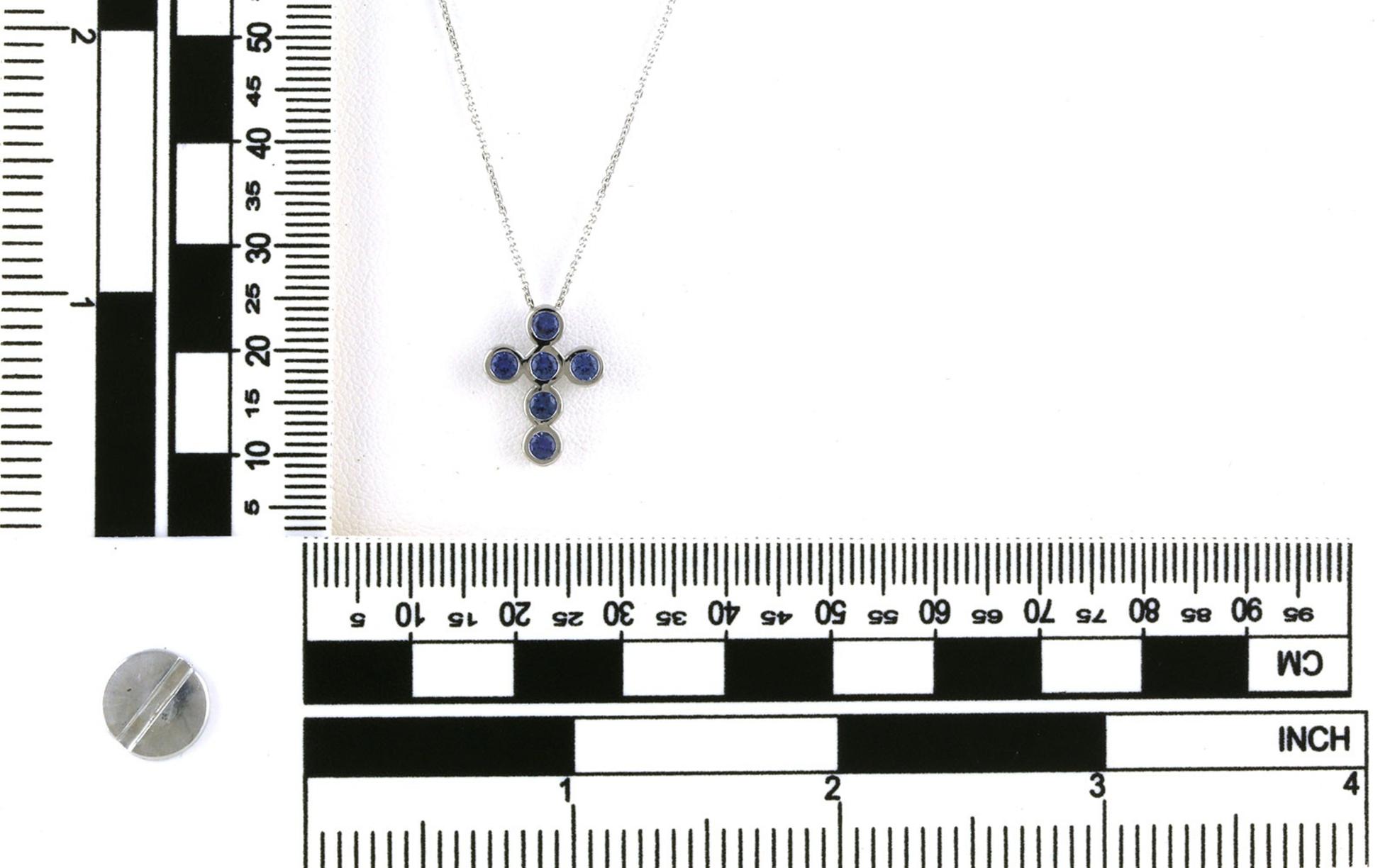 6-Stone Bezel-Set Montana Yogo Sapphire Cross Necklace in White Gold (0.60cts TWT) - Scale