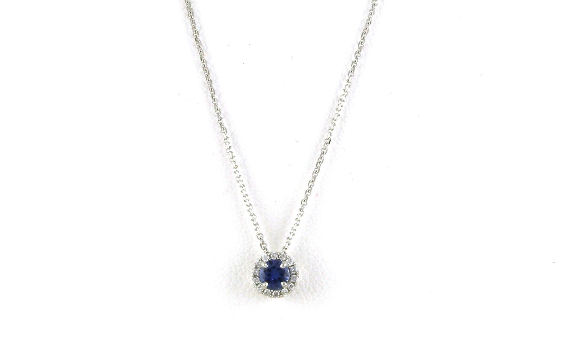 Montana Yogo Sapphire Necklace with Diamond Halo in White Gold (0.26cts TWT)