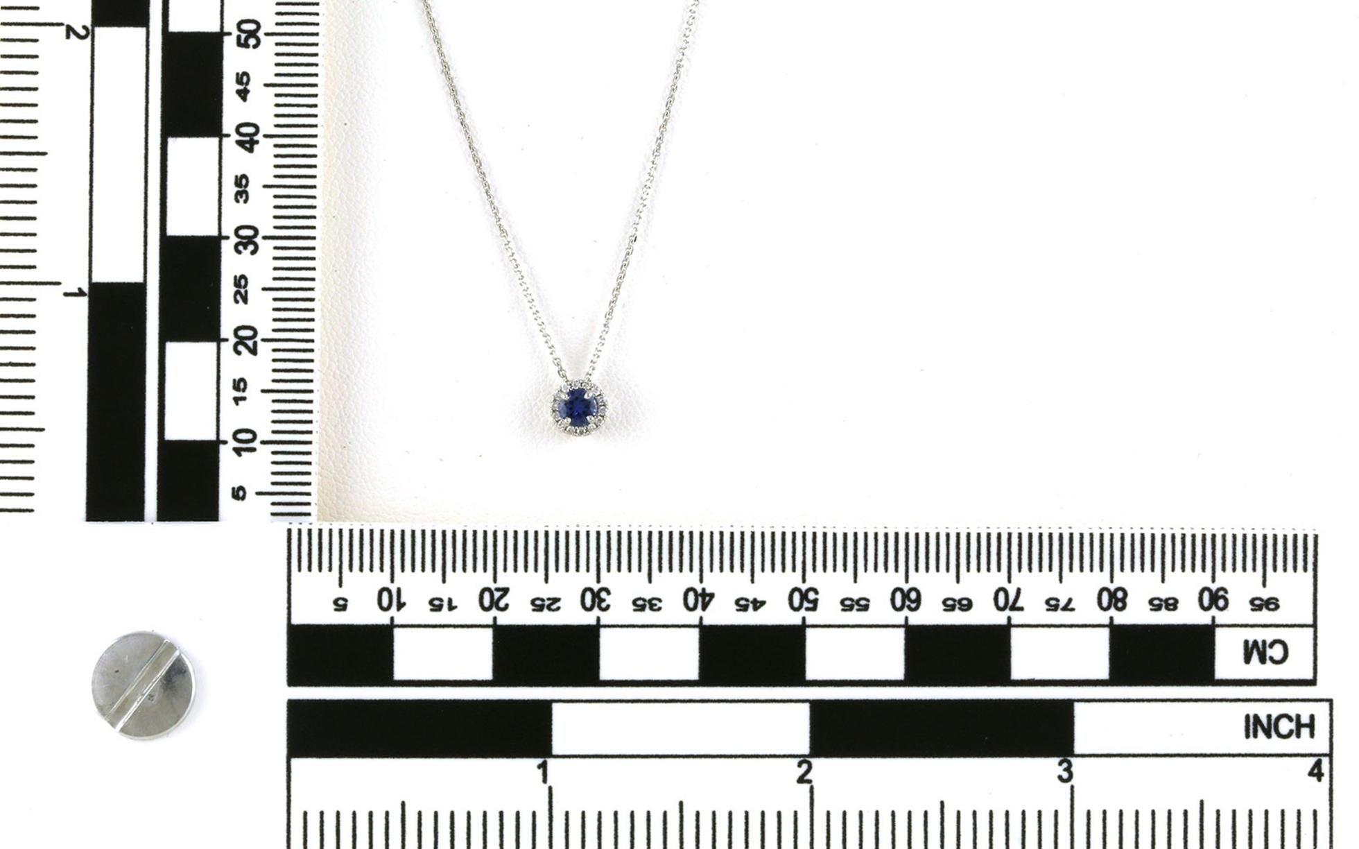 Montana Yogo Sapphire Necklace with Diamond Halo in White Gold (0.26cts TWT) - Scale