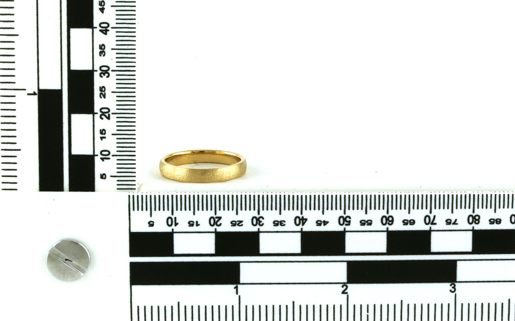 Estate Piece: Stone Finish Half Round Men's Wedding Band in Yellow Gold - Scale