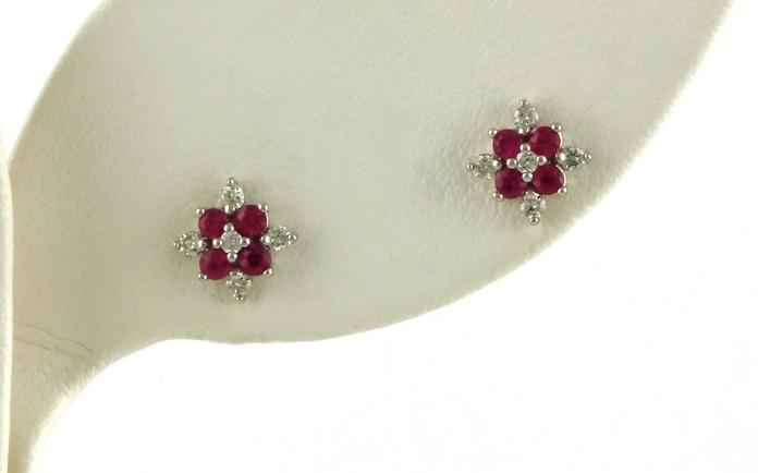 content/products/Floral Cluster Diamond & Ruby Earrings in White Gold (0.40cts TWT)