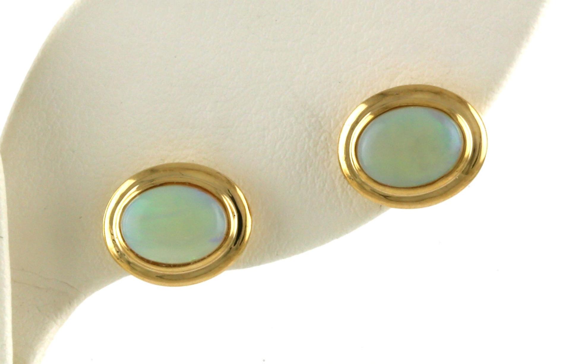 Bezel-Set East West Solitaire Opal Stud Earrings in Yellow Gold (1.74cts TWT)