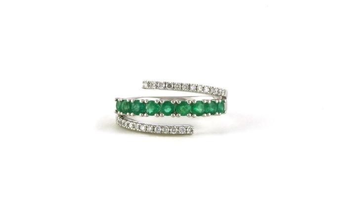 content/products/3-Row Bypass-Style Emerald and Diamond Ring in White Gold (1.03cts TWT)